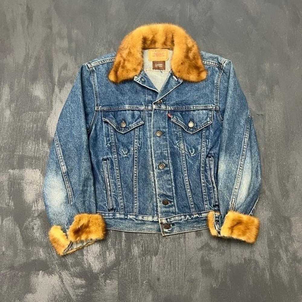 Vintage Levi's Cassin New York Denim Jacket 38 Blue 1980s Fur